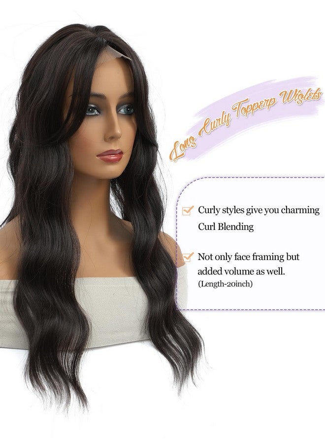 PANEWAY Hair Toppers For Women 20inch Long Wavy Curly Hair Topper Darkest Brown Clip In Synthetic Wiglets Hair Pieces For Women - Image 4