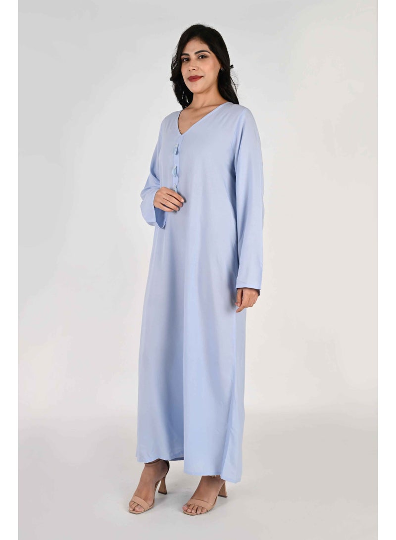 لـيـنـيـل جلابية نسائية من لينيل - قاعدة زرقاء بياقة على شكل حرف V وتفاصيل شرابة - Image 5