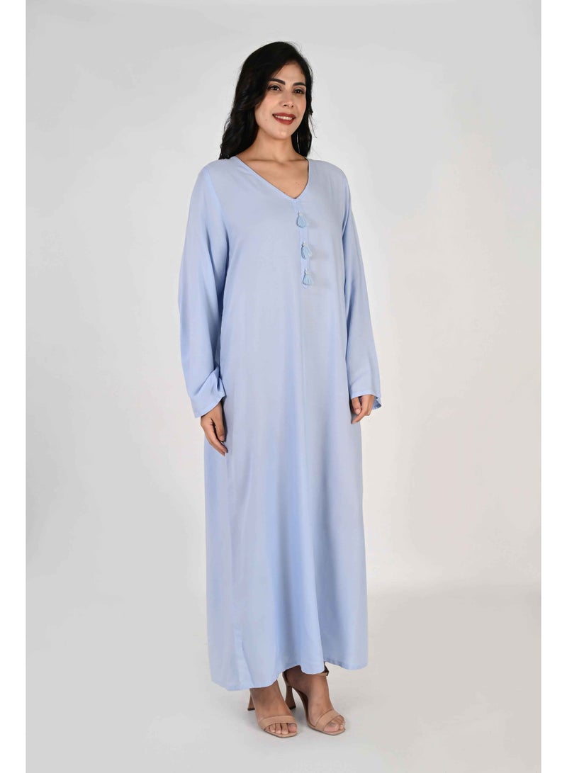 لـيـنـيـل جلابية نسائية من لينيل - قاعدة زرقاء بياقة على شكل حرف V وتفاصيل شرابة - Image 3