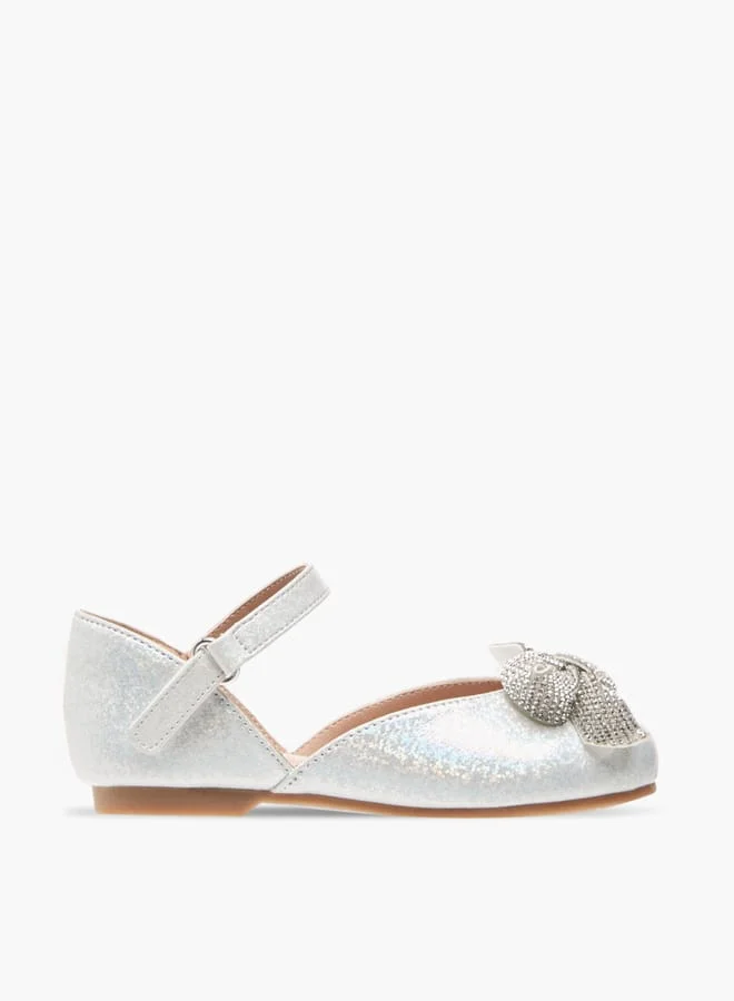 JUNIORS Girls Embellished Bow Ballerina Shoes With Hook And Loop Closure