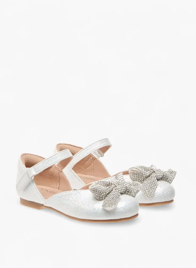 JUNIORS Girls Embellished Bow Ballerina Shoes With Hook And Loop Closure