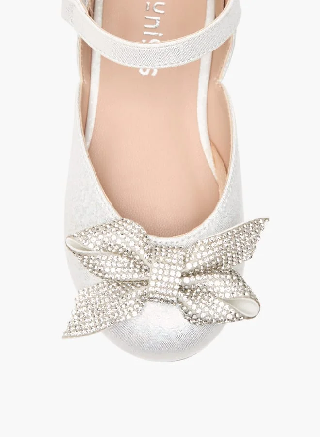 JUNIORS Girls Embellished Bow Ballerina Shoes With Hook And Loop Closure
