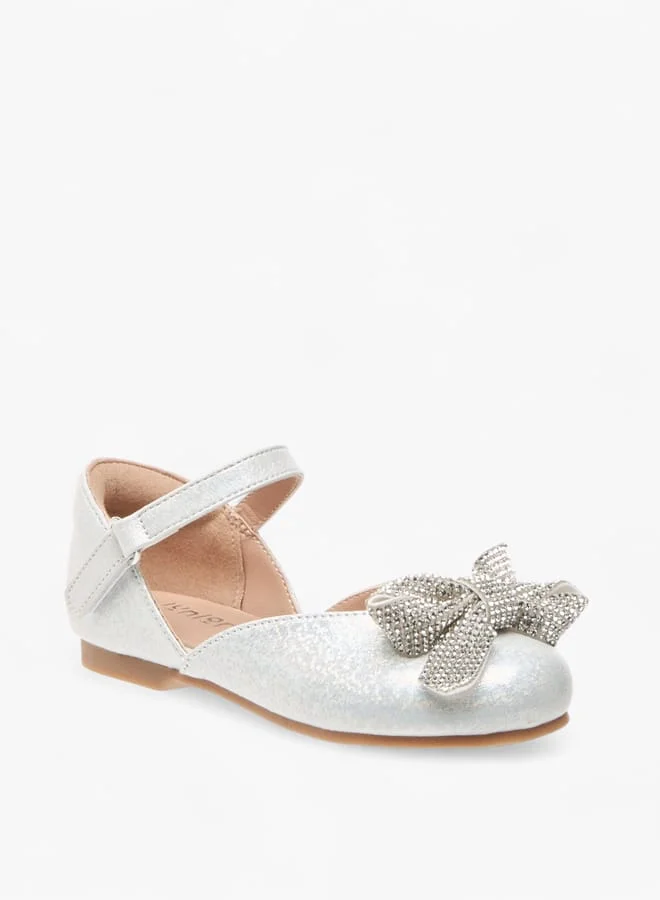 JUNIORS Girls Embellished Bow Ballerina Shoes With Hook And Loop Closure
