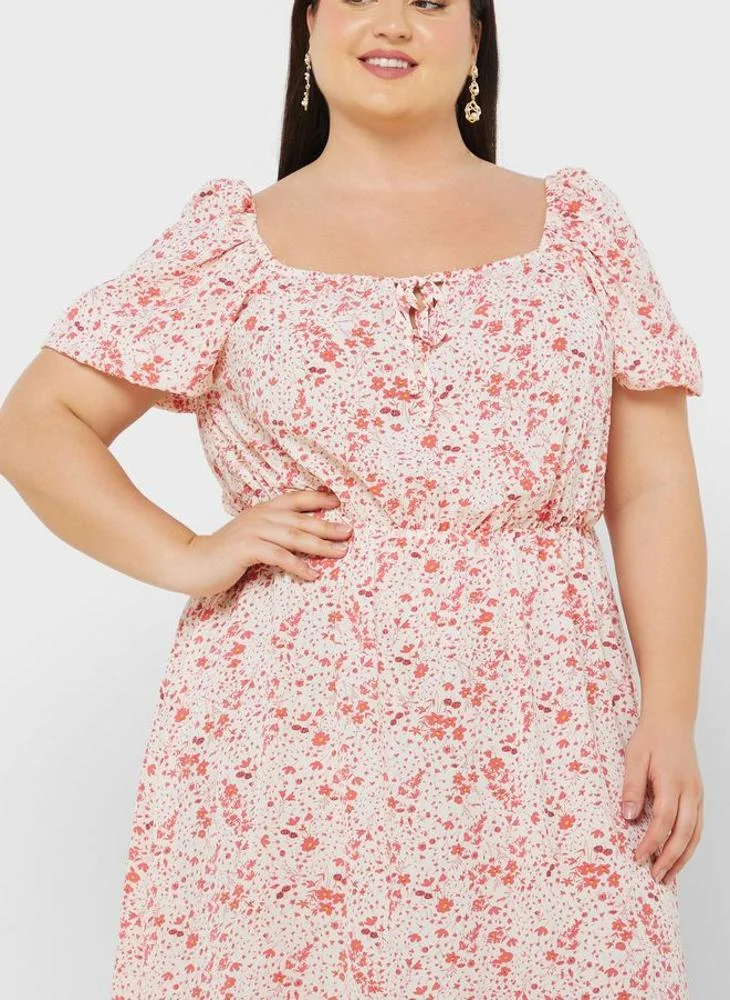 Ginger Plus Square Neck Puff Sleeve Dress