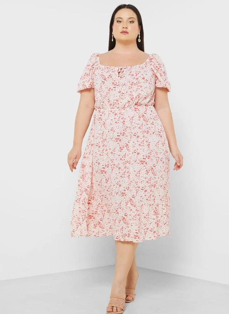 Ginger Plus Square Neck Puff Sleeve Dress
