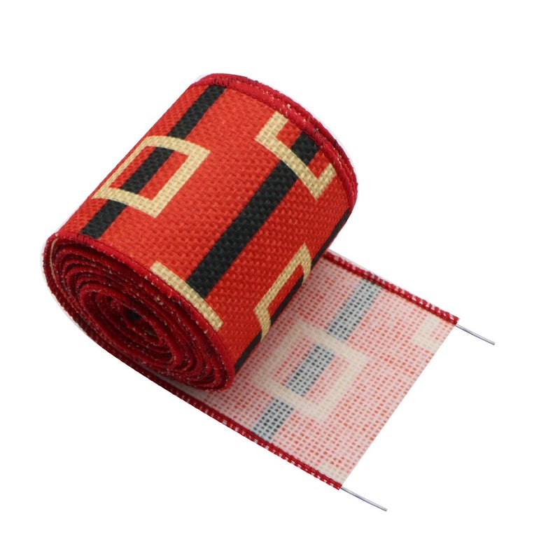 Christmas Burlap Wire Edge Ribbon with Overlock Tape, 5 Yards - Image 1