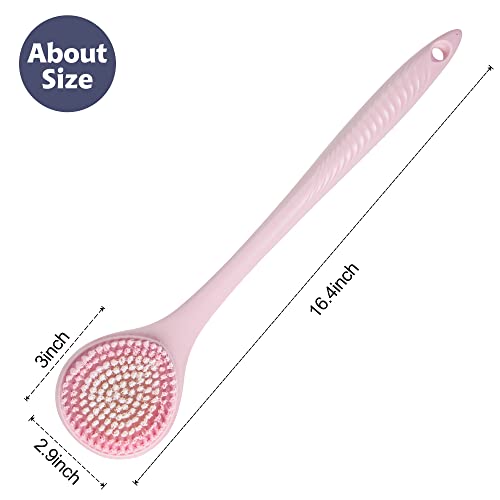 BEDELITE Back Scrubber for Shower, Soft Bath Brush Long Handle for Men & Women(16.4 Inches), Anti Slip Body Scrubber Exfoliator for Cleaning(Pink) - Image 3