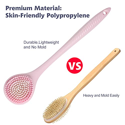 BEDELITE Back Scrubber for Shower, Soft Bath Brush Long Handle for Men & Women(16.4 Inches), Anti Slip Body Scrubber Exfoliator for Cleaning(Pink) - Image 2
