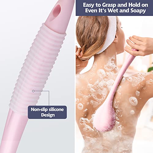 BEDELITE Back Scrubber for Shower, Soft Bath Brush Long Handle for Men & Women(16.4 Inches), Anti Slip Body Scrubber Exfoliator for Cleaning(Pink) - Image 5