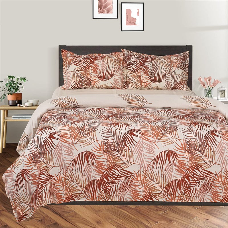Swayam Sparkle Collection Premium Cotton 144 TC Floral Print Flat Cotton Double Bed Sheet with 2 Pillow Cover - Beige Brown - Image 4