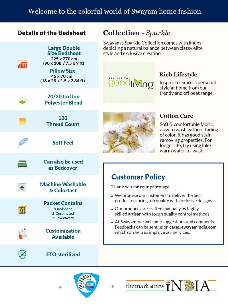 Swayam Sparkle Collection Premium Cotton 144 TC Floral Print Flat Cotton Double Bed Sheet with 2 Pillow Cover - Beige Brown - Image 5