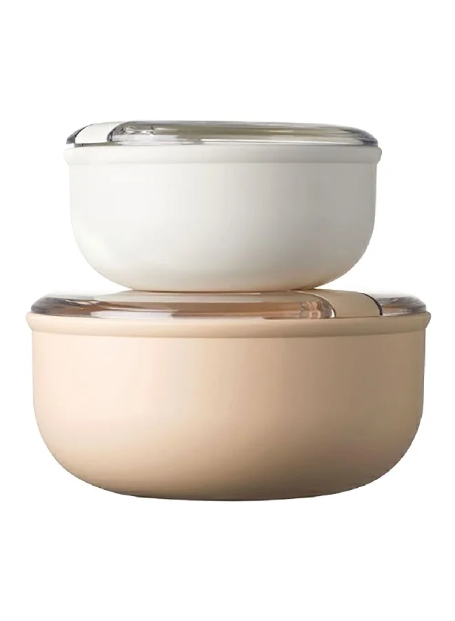 OMADA 2-Piece Durable Plastic Lunch Box Set Beige and White 1.75 L M6782CA2