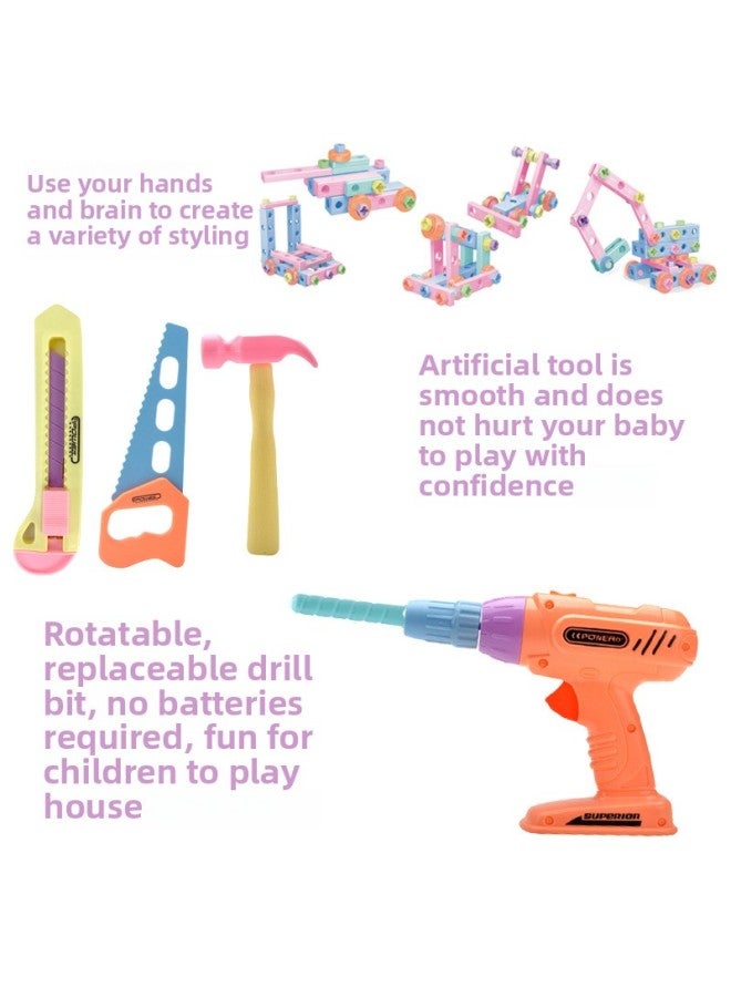 Girl's Hands-on Disassembly Toy Screw Building Blocks Assembly Combination Screwdriver Tool Box Drill Simulation Disassembly Cross-border-Color:Pink Kit With Backpack  - Image 3