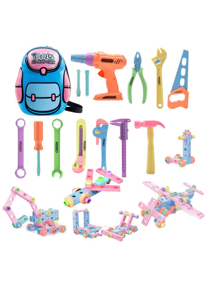 Girl's Hands-on Disassembly Toy Screw Building Blocks Assembly Combination Screwdriver Tool Box Drill Simulation Disassembly Cross-border-Color:Pink Kit With Backpack  - Image 2
