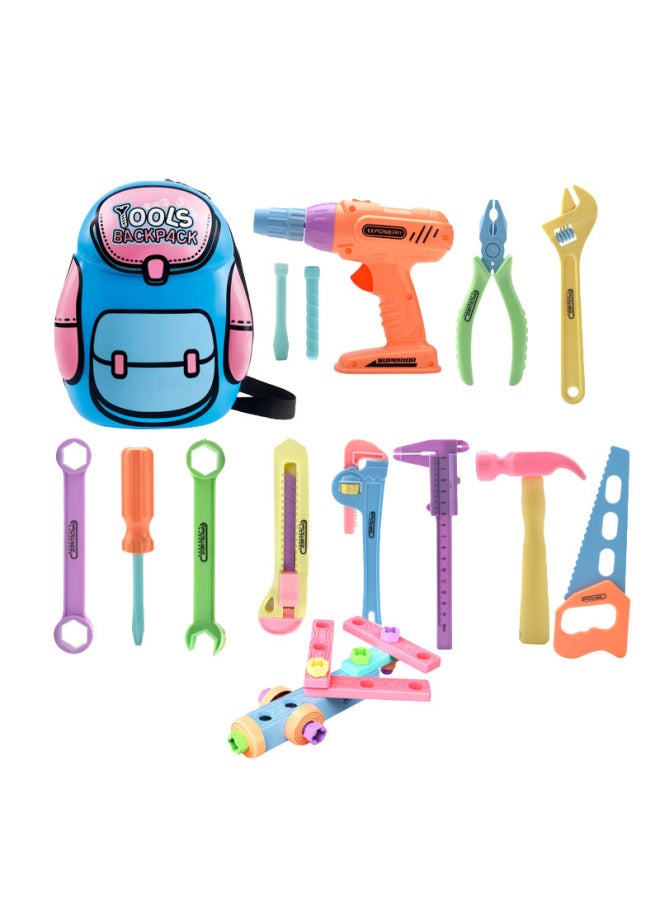 Girl's Hands-on Disassembly Toy Screw Building Blocks Assembly Combination Screwdriver Tool Box Drill Simulation Disassembly Cross-border-Color:Pink Kit With Backpack  - Image 5
