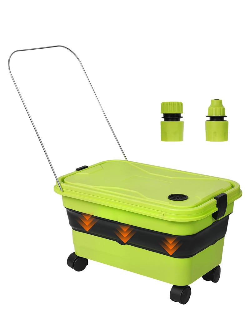 Nicecastle Collapsible Bucket 5.8 Gallon 22L with Wheels Handle Drain Plug Water Outlet and 2 Universal Connectors for Portable Pressure Washer Cordless Car Washing Camping RV Pet Bath Multi-Use - Image 1