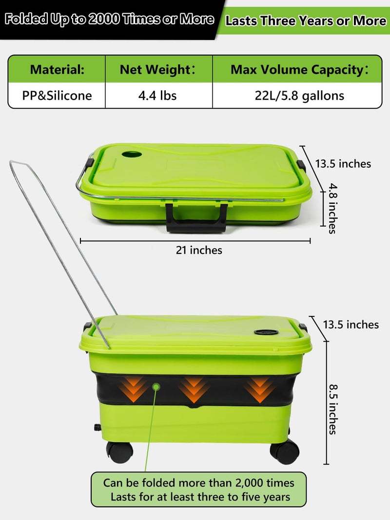 Nicecastle Collapsible Bucket 5.8 Gallon 22L with Wheels Handle Drain Plug Water Outlet and 2 Universal Connectors for Portable Pressure Washer Cordless Car Washing Camping RV Pet Bath Multi-Use - Image 5