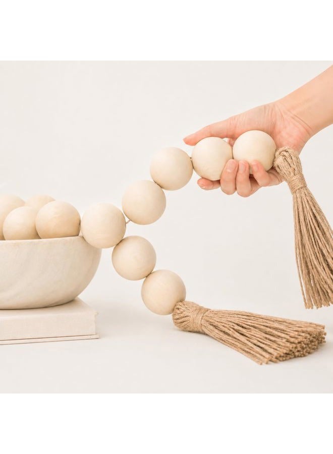 OMISHE Large Wood Bead Garland with 1.6" Diameter Wooden Beads and Tassels, Decorative Beads Boho Decorations for Home, 41" Long Rustic Farmhouse Country Wood Beads Garland for Home Tiered Tray Decor - Image 1