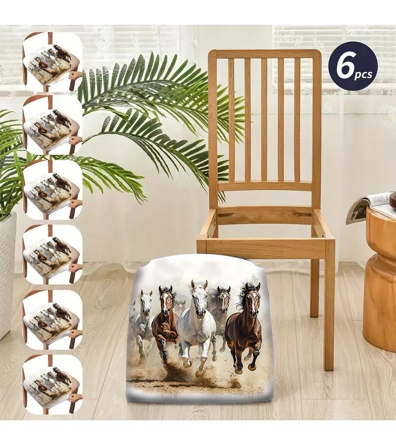 2 Pcs Galloping Horse Printed Cushion Covers Comfortable Seat Covers Suitable For Home Kitchen Dining Room And Living Room Chairs Usable In All Seasons - Image 3