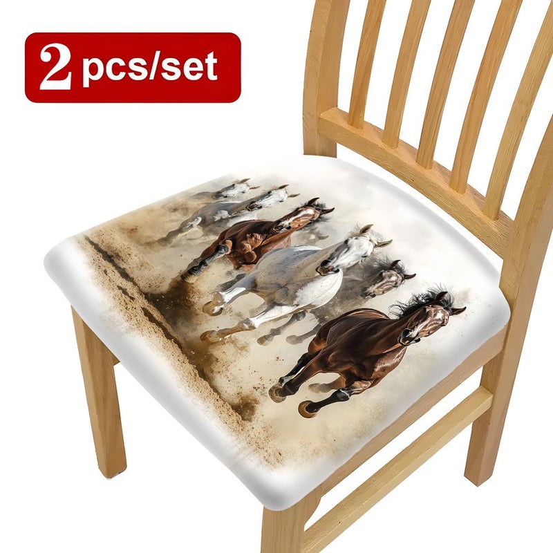 2 Pcs Galloping Horse Printed Cushion Covers Comfortable Seat Covers Suitable For Home Kitchen Dining Room And Living Room Chairs Usable In All Seasons - Image 1