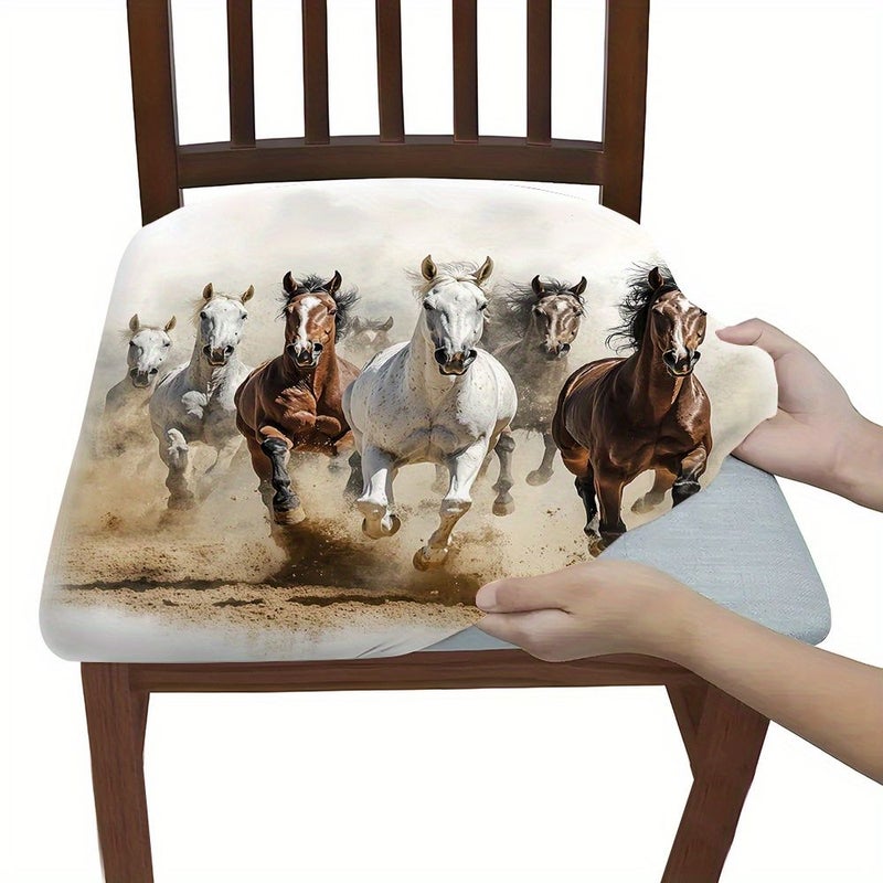 2 Pcs Galloping Horse Printed Cushion Covers Comfortable Seat Covers Suitable For Home Kitchen Dining Room And Living Room Chairs Usable In All Seasons - Image 4
