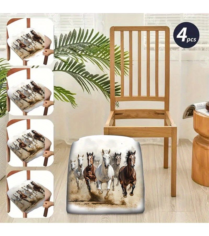 2 Pcs Galloping Horse Printed Cushion Covers Comfortable Seat Covers Suitable For Home Kitchen Dining Room And Living Room Chairs Usable In All Seasons - Image 2