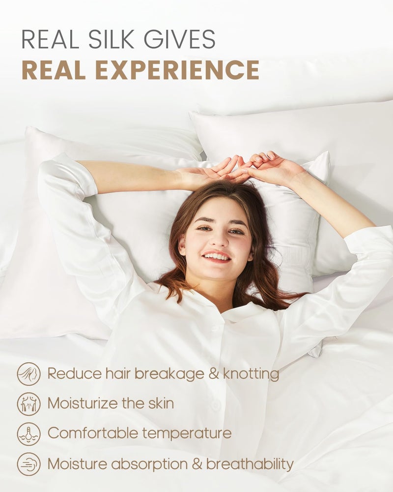 THXSILK 100% Mulberry Silk Pillowcase for Hair and Skin, Grade 6A+ Mulberry Silk Pillow Case with Hidden Zipper, Ultra-Soft Smooth Silk White Pillowcase(1pc, California King Size 20"x40") - Image 3