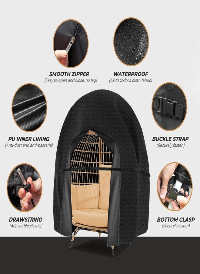 Aurragiy Patio Hanging Egg Chair Cover 420D Outdoor Double Wicker Egg Swing Covers Waterproof Patio Swing Loveseat Dust Protector 91x80 inches Black - Image 3
