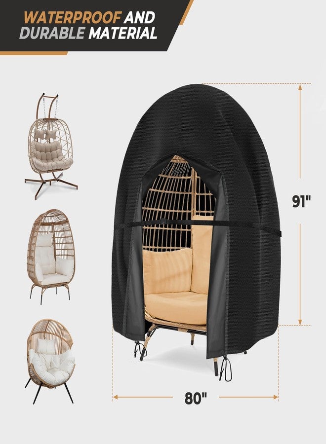 Aurragiy Patio Hanging Egg Chair Cover 420D Outdoor Double Wicker Egg Swing Covers Waterproof Patio Swing Loveseat Dust Protector 91x80 inches Black - Image 2