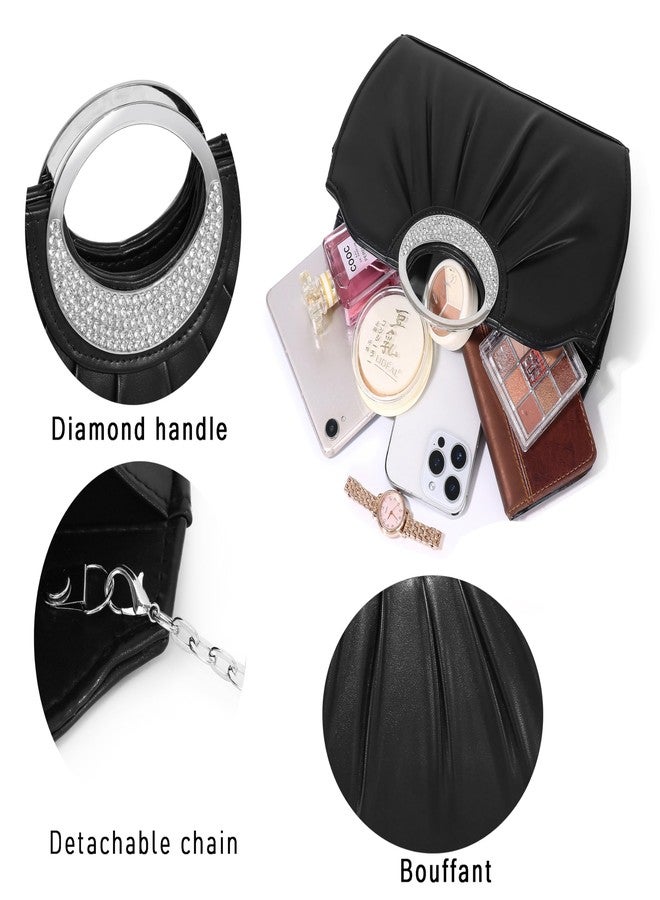MUDUO Fashion Clutch Purses Elegant Pleated for Women Formal/Casual, Fashion PU Leather Purse for Prom, Cocktail and Wedding (Black-2) - Image 3