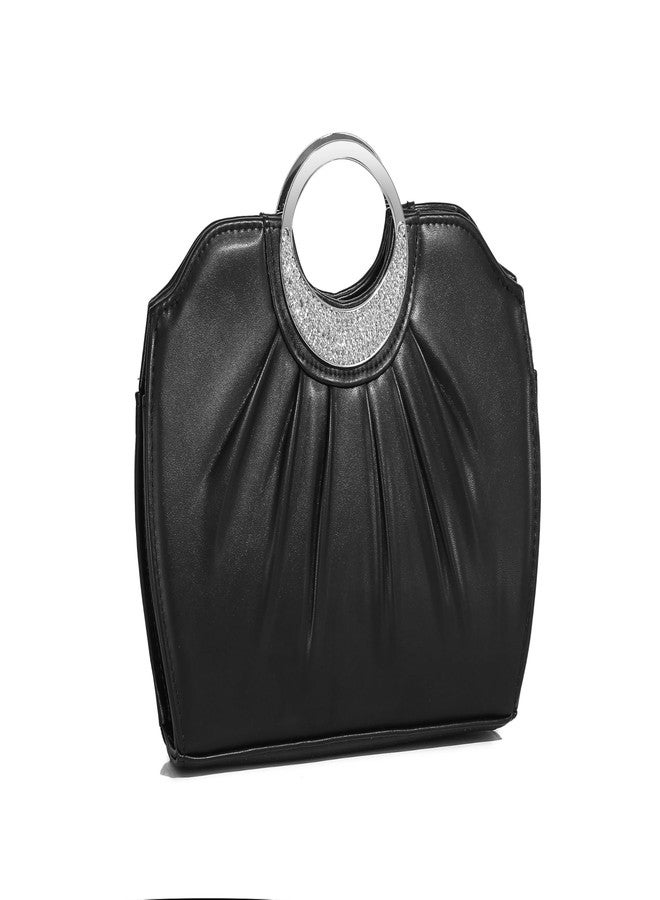 MUDUO Fashion Clutch Purses Elegant Pleated for Women Formal/Casual, Fashion PU Leather Purse for Prom, Cocktail and Wedding (Black-2) - Image 1