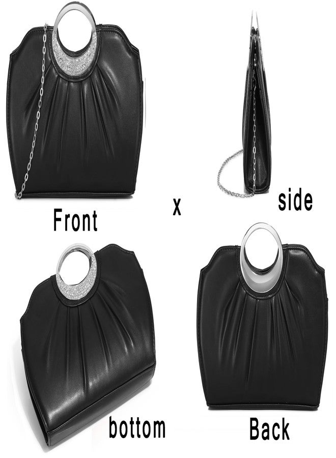 MUDUO Fashion Clutch Purses Elegant Pleated for Women Formal/Casual, Fashion PU Leather Purse for Prom, Cocktail and Wedding (Black-2) - Image 2