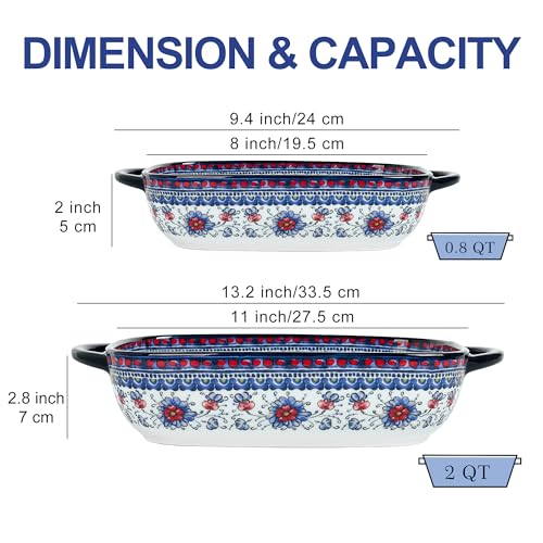 TAUFIKT Ceramic Casserole Dishes for Oven, Hand-painted Polish Pottery Baking Dish Set of 2, 0.8QT / 2QT Porcelain Casserole Dishes with Handles, Baking Pan Lasagna Pan, Gift for Family/Friend (Blue) - Image 4