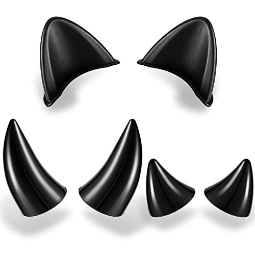 Chunyin 6 Pcs Helmet Cat Ears Large Plastic Devil Horns Ski Helmet Ears Small Stick on Devil Horns with Viscose Suction Cup for Women Men Bike Ski Motorcycle Snowboard (Black) - Image 1