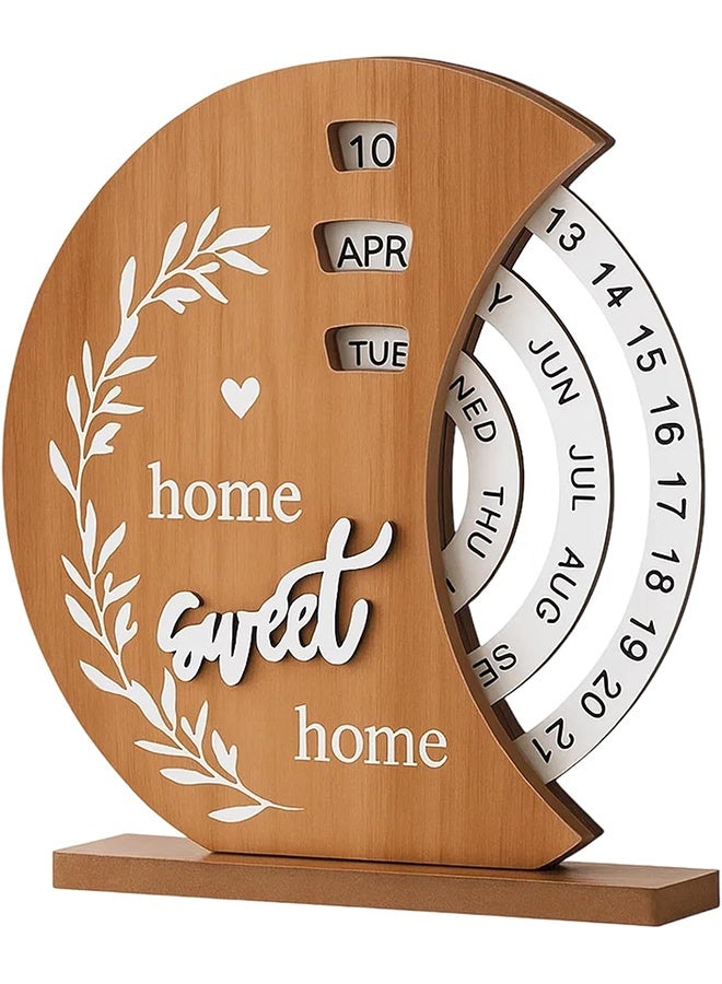 Home Sweet Home Moon Design Perpetual Calendar, New Home Gifts, Unique Desk Calendar for Office & Home Decor, Rotating Desktop Calendar for Daily Use, Perfect Gift for Home & Office - Image 1