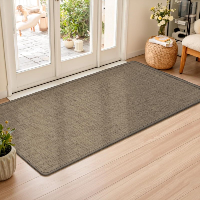 LEKEEPGO Ultra Thin Indoor Door Mat 24"x47", Low-Profile Door Mat Indoor Entrance, Non Slip Rubber Backing Inside Doormat Washable Welcome Front Entryway Dirt Trapper Entry Mat, Brown - Image 1