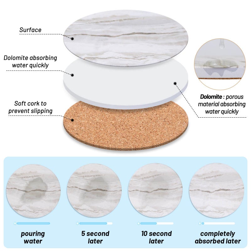 Acejoz Drink Coasters with Holder for Coffee Table, Absorbent Coaster Set of 6, Marble Style Ceramic Coaster for Wooden Table, Suitable for Kinds of Cups, Home Decor, 4 Inches - Image 4