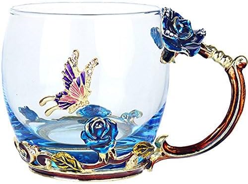 Bestbling Creative Handmade Enamel Home Decration Enamel Flower Crystal Glass Coffee Tea Water Cup 32CL Rose Blue - Image 2