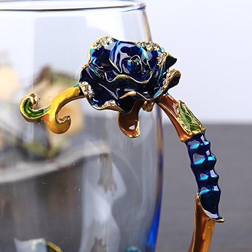 Bestbling Creative Handmade Enamel Home Decration Enamel Flower Crystal Glass Coffee Tea Water Cup 32CL Rose Blue - Image 5