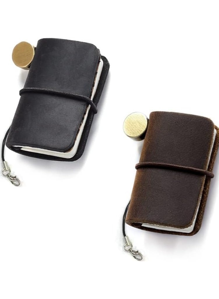Generic 2 Colors Mini Size Travelers Notebook, Miniature Notebook with Leather Cover and Strap, Refillable Handmade 4.8x3.2cm(1.9’’x1.3’’) Tiny Travel Journal, Pocket Diary  - Image 1
