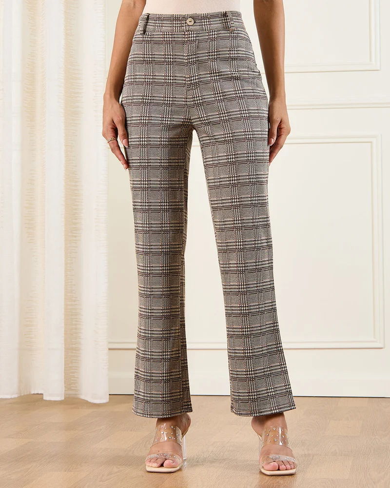 REDTAG Women Multicolor Jacquard Wide Leg Trousers