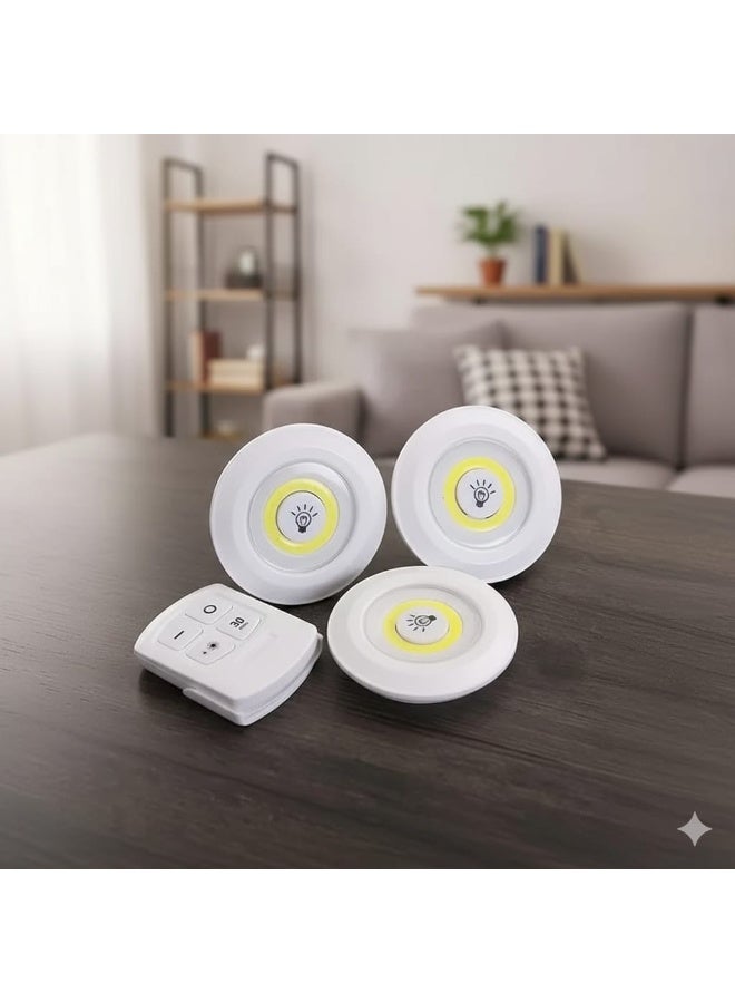 LED Spotlight Set with Remote Control and Timer, White, Cabinet Light - 3 Pieces