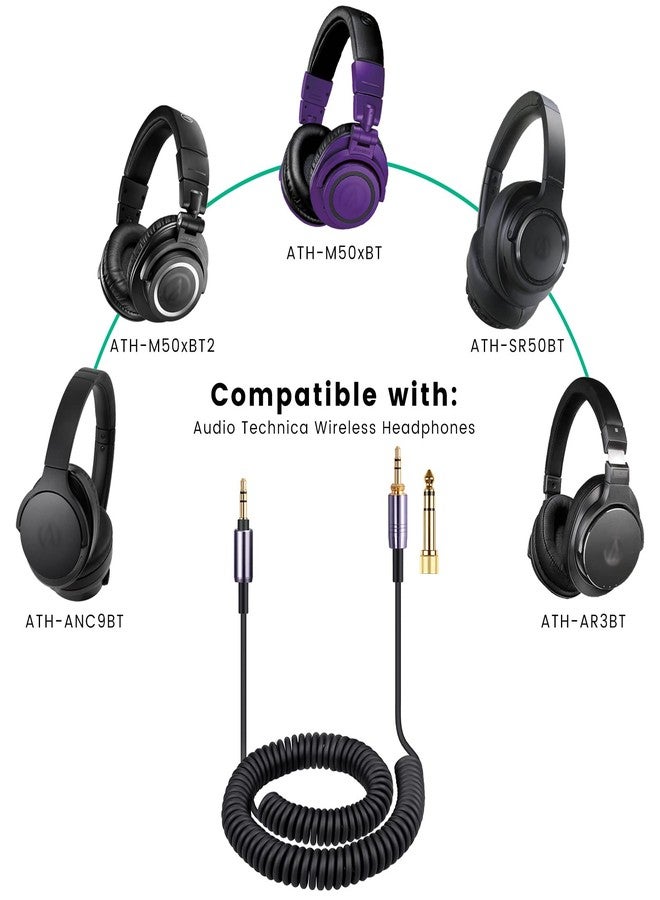 weishan كابل ATH-M50xBT، بديل كابل Aux الملف لسماعات الأذن اللاسلكية Audio Technica ATH-M50xBT2 و ATH-SR50BT، سلك تمديد 3.5 مم (1/8") مع محول 6.35 مم (1/4")، بطول 14 قدم - Image 2