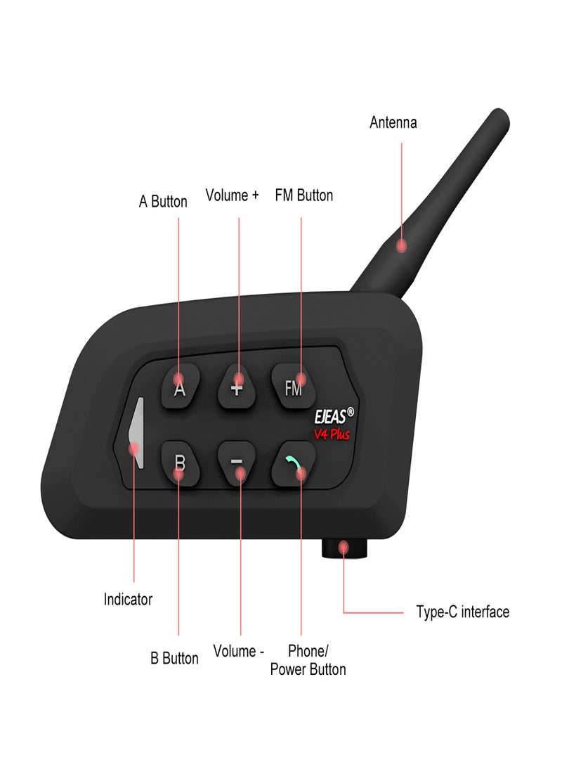 إيجياس سماعة رأس EJEAS V4Plus للدراجات النارية مزودة بواجهة Type-C مع اتصال داخلي بتقنية BT لأربعة أشخاص مع إمكانية الاتصال في الوقت الفعلي - Image 3