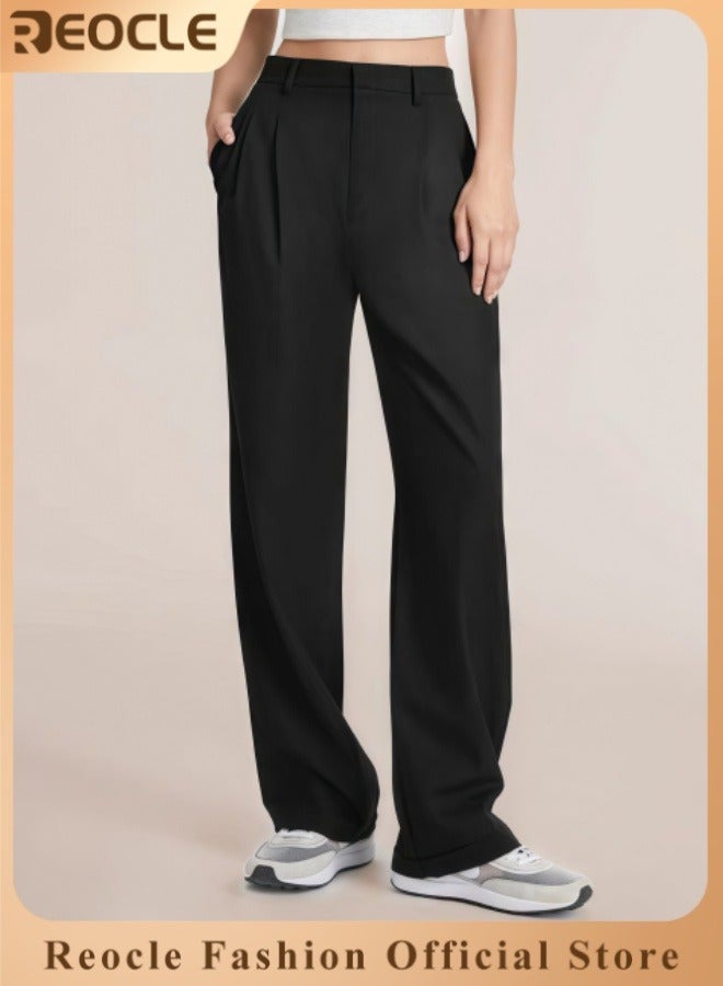 REOCLE Women's Wide Leg Pants High Waisted Business Casual Summer Dress Pants Palazzo Long Work Trousers with Pockets  - Image 1