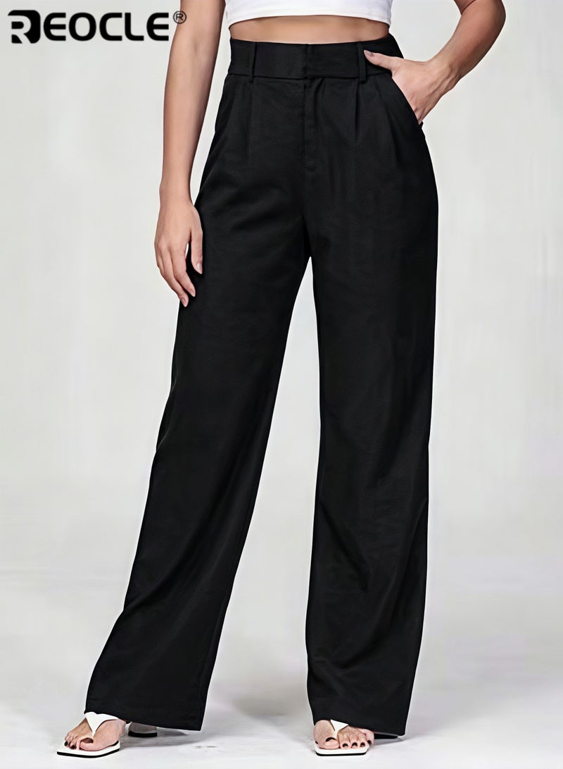 REOCLE Women's Wide Leg Pants High Waisted Business Casual Summer Dress Pants Palazzo Long Work Trousers with Pockets - Image 3