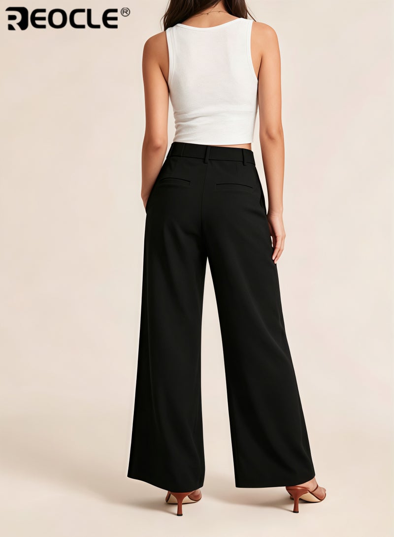 REOCLE Women's Wide Leg Pants High Waisted Business Casual Summer Dress Pants Palazzo Long Work Trousers with Pockets - Image 2