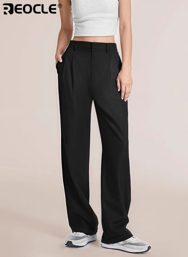 REOCLE Women's Wide Leg Pants High Waisted Business Casual Summer Dress Pants Palazzo Long Work Trousers with Pockets - Image 1
