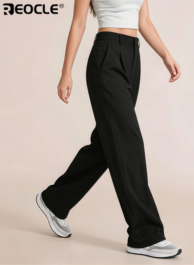 REOCLE Women's Wide Leg Pants High Waisted Business Casual Summer Dress Pants Palazzo Long Work Trousers with Pockets - Image 5