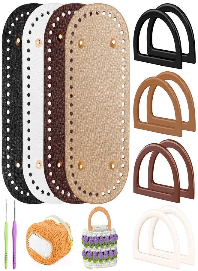 Coitak 4+8 PCS Bag Bases for Crochet with D Shape Purse Handles for Bag Making, 2 PCS Crochet Hooks, 4 Colors Leather Purse Bottoms for Crocheting DIY - Image 1